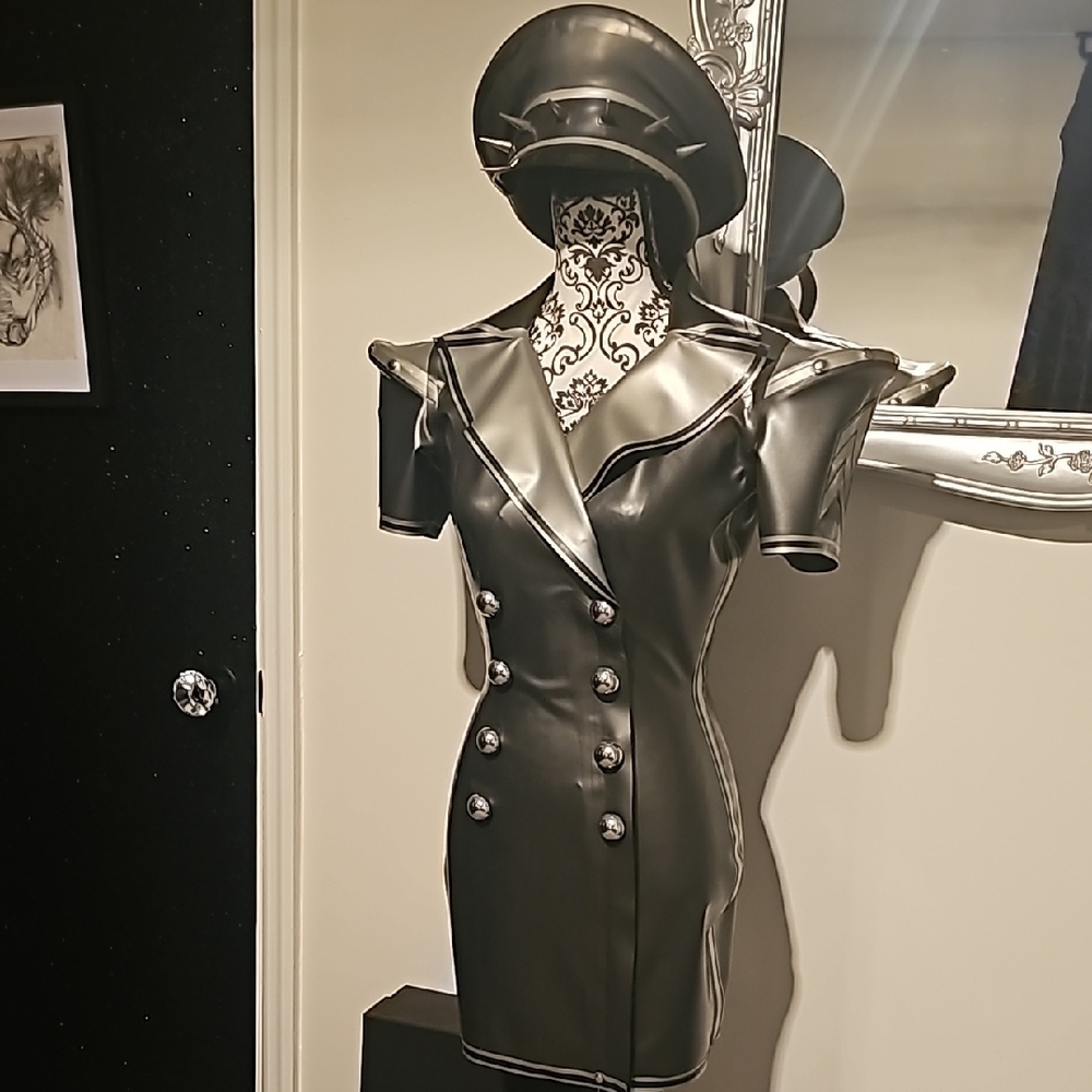 Custom High End Latex Military Gothic Industrial Cosplay Mini Dress & Spike Hat